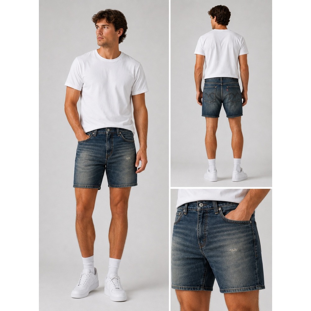 Levis 511 Skinny Cut Off Denim Shorts Mens 36 Dark Wash Faded Distressed Blue‎